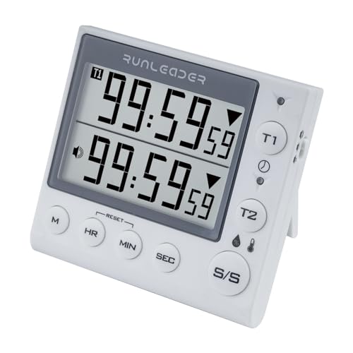 Jayron KT002A 2-Channel Kitchen Timer Magnetic Countdown Timer Clock Temperature and Humidity Meter Digital Minute/Second Timer Desk Clock for Elderly Kids(White)