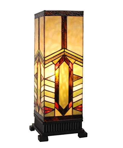 17.25" H Stained Glass Mission Style Stone Mountain Pillar Table Lamp