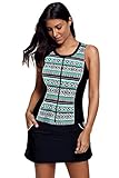 SAILBEE Fuzzy Print Accent Skirtini Tankini Swimsuit Two-Piece Set (410264 S, 9 Green)