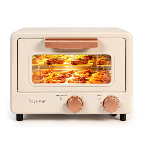 Royalstar 12L Toaster Oven Compact Countertop Electric Oven with 0-230C Temperature Control 60-Min Timer Dual Heating Tubes for Baking Bread Pizza Cake and Grilling Meat