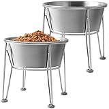Wellbro Elevated Dog Bowls for Large & Medium Dogs - Stainless Steel 64oz/8 Cup Raised Feeder with Non-Slip Base, Dual Food & Water Bowls 2-Pack
