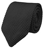 Elfeves Men Solid Color Black Knitted Neck Knitted Ties Skinny Necktie Accessory Gift for Husband