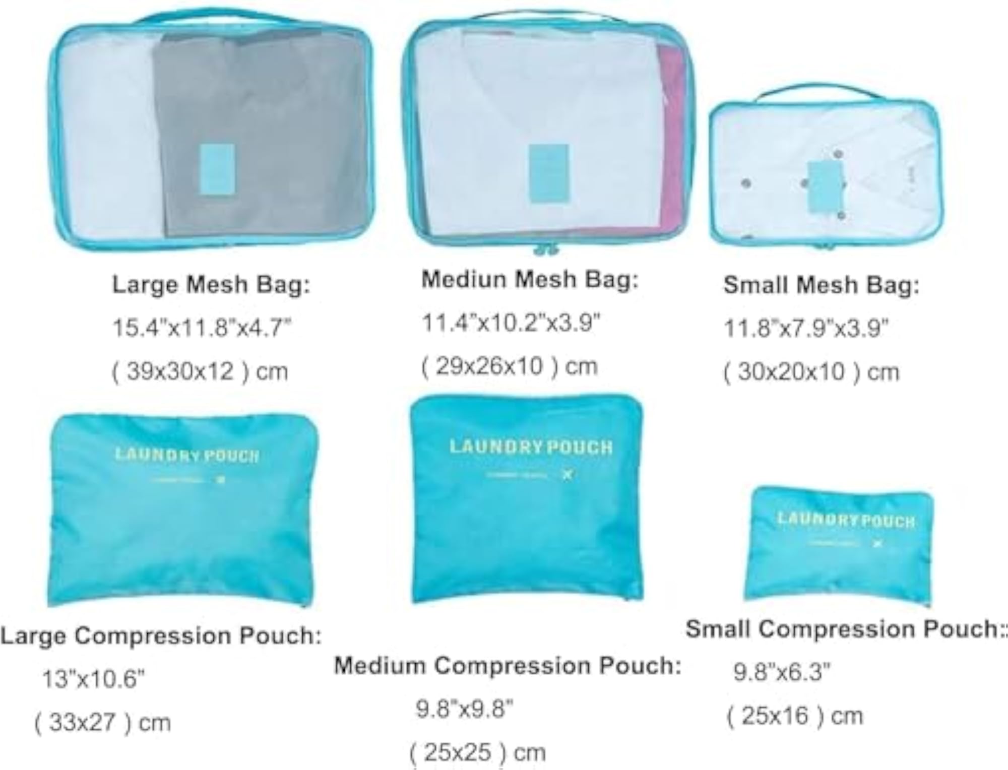 6 in 1 Polyester Travel Bag Packing Cubes Set for Organizing