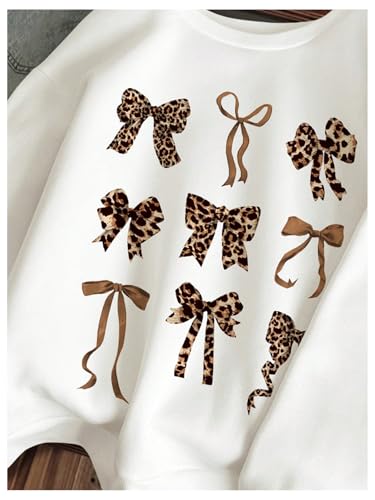 WDIRARA Girl's Leopard Bow Sweatshirt Crew Neck Long Sleeve Pullovers Graphic Top3