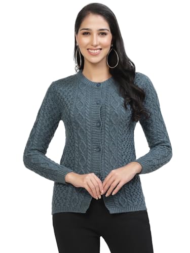 Image of Kalt Women Sweater for Winters Woolen Acrylic Full Sleeve Round Neck Cable Design Cardigan Sweater