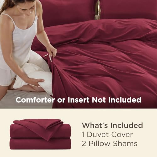 Image of Bedsure Duvet Cover Queen Size, Soft Double Brushed Bedding Set, 3Pcs, Red | For Kids & Adults, 90 inchx90 inch Comforter Cover, Hotel Luxury, All Season, Breathable, Easy Care, Lightweight, Zipper Closure