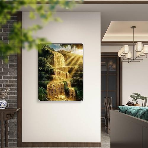 Image of SAF Golden Coin Waterfall Wall Art Black Framed Sparkle Laminated Painting for Wealth Attraction & Positive Energy Vastu Decor | Prosperity Poster for Home Office (14 Inch x 11 Inch) K-36107