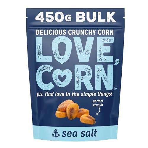 LOVE CORN Sea Salt 16oz x 1 Bag - Delicious Crunchy Corn - Healthy Family Snacks - Gluten Free, Kosher, Non-GMO- Alternative for Chips, Nuts, Crackers & Pretzels - Perfect for Charcuterie Boards