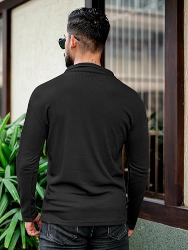 KAJARU Men's Polyester Blend T Shirt with Spread Collar Neck Line Zipper Closure Full Sleeves Solid Pattern Regular Fit and Standard Length 3 41acbl2KShL