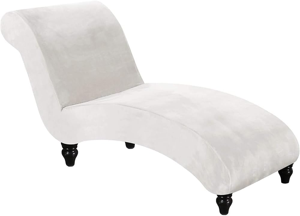 Chaise Lounge Cover Indoor Velvet Armless Lounge Chaise Slipcover, High Stretch Lounge Chair Cover Pet Furniture Cover Machine Washable Recliner Sofa Slipcover (White)