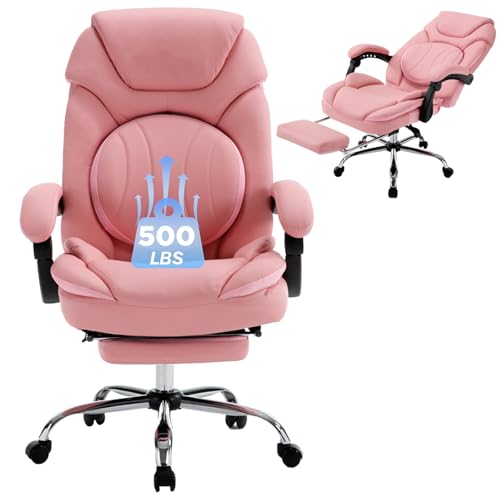 Comfy Reclining Office Chair with Footrest, Plus Size, Pink