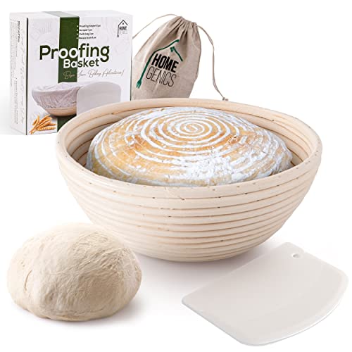 9 Inch Homegenics Proofing Basket - With Scraper, Cloth Bag, And Recipe Book, Smooth And Splinter-Free Finish Bread Basket, Handcrafted, For Bread Making Tools Supplies #TOP8