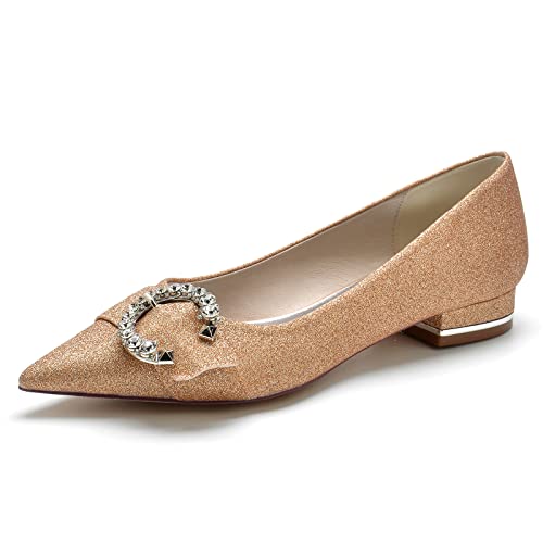 Wedding Shoes Flats Womens Closed Pointed Toe Ballet Flat Comfortable Slip on Bridal Shoes Flats 2.5Cm