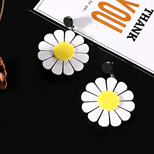 YOOE Acrylic Big Daisy Flower Dangle Earring. Exaggeration White Daisy Eardrop, Geometric Circle Semicircle Sun Flower Dangler Earring4