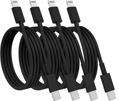 Paquete de 4 cables USB C a Lightning con certificación Apple MFi, cable de carga rápida para iPhone, cable de carga USB-C para iPhone 14/13/12/14 Pro Max/12 Mini/11/11PRO/XS/Max/XR/X/8Plus/iPad-negro