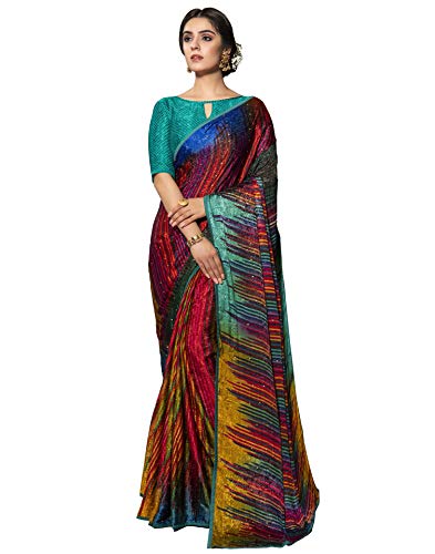 Image of SIRIL Women's Silk Crepe Stone Work Weaving Saree With Unstitched Blouse Piece