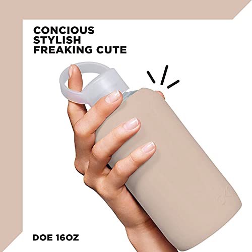 Bkr Little Smooth Doe - 16Oz/500Ml - Glass Water Bottle - Tan - Dishwasher Safe - Removable Silicone Sleeve - Bpa Free #TOP1