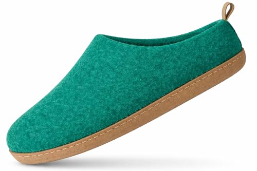 Image of Wool Indoor Slippers - Natural Organic Wool, Genuine Leather Sole, Handmade in Nepal - Cozy, Warm, Soft, Unisex Non-Slip House Shoes for Men & Women - Perfect for Winter Comfort