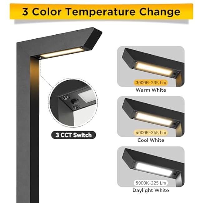 Gardencoin 3CCT LED Low Voltage Landscape Pathway Light, 12V Premium 3000K/4000K/5000K Selectable Path Lights Wired, Modern Walkway Lights Outdoor, Higher Housing with Larger Stake (19.7IN, 8 Pack)