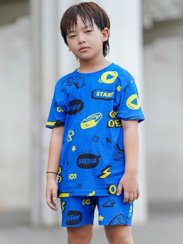Image of Nap Chief Kids Unisex Pure Cotton Printed Co ord Sets for Boys & Girls, T Shirt and Shorts for Casual Wear