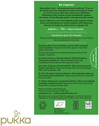 Pukka Herbs | Three Mint Organic Herbal Tea | Spearmint, Peppermint and Fieldmint | Perfect For After Meals | 4 packs | 80 Sachets