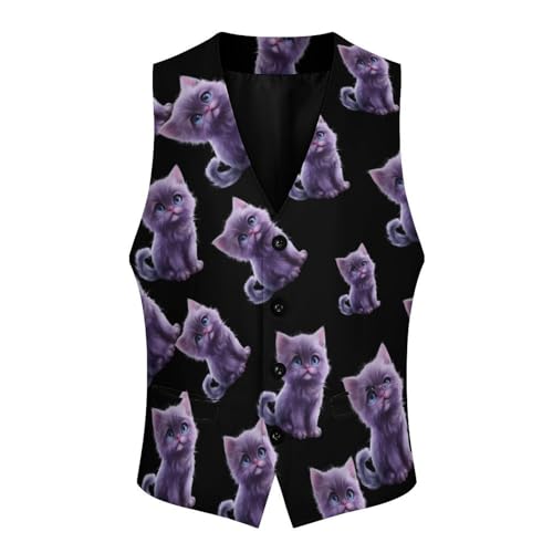 Purple Cute Cat Novelty Men's Suit Vest Funny Formal Dress Vests Business Waistcoat3