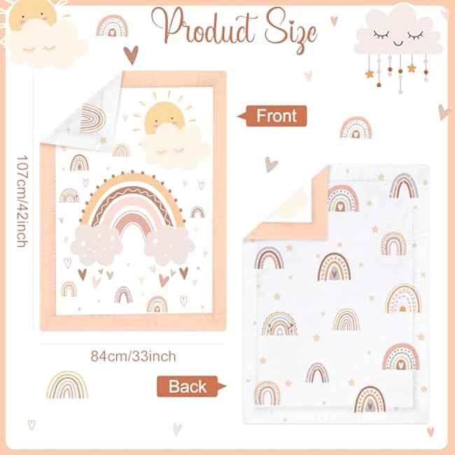 4 Pieces Baby Crib Bedding Set for Girls and Boys, Soft Baby Bedding Set Including Crib Skirt, Comforter, Sheet and Diaper Stacker for Nursery(Bohemian Rainbow)