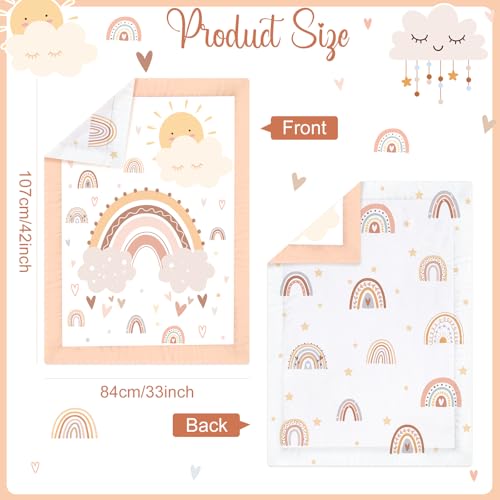 Image of Hahafelt 4 Pieces Baby Crib Bedding Set for Girls and Boys, Soft Baby Bedding Set Including Crib Skirt, Comforter, Sheet and Diaper Stacker for Nursery(Bohemian Rainbow)