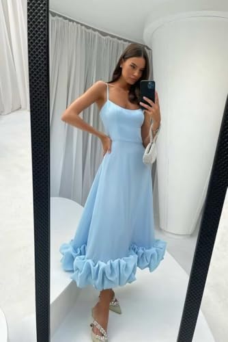 Women's Midi Prom Dresses Flounce Bustier Trim Ruffle Formal Wedding Party Dress Tea Length2