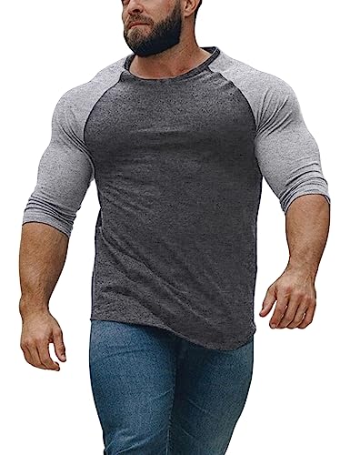 GYMAPE Mens Tapered Henley Shirts with Raglan 3/4 Sleeve