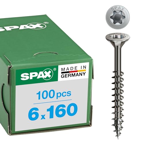 SPAX Universalschraube aus Edelstahl rostfrei A2, 6,0 x 160 mm, 100 Stück, T-STAR plus, Senkkopf, Teilgewinde, 4CUT, 0197000601603