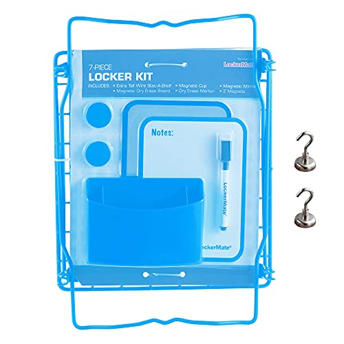 RLT-Home Locker Accessories Bundle for Middle School Girls and Boys School Locker Includes Lockermate 7 Piece Locker Kit and 2 Heavy Duty Magnetic Hooks (Blue)