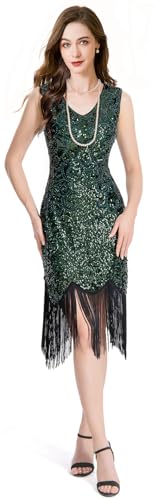 Image of Women Flapper Dresses 1920s V Neck Beaded Fringed Great Gatsby Club & Night Out Dresses