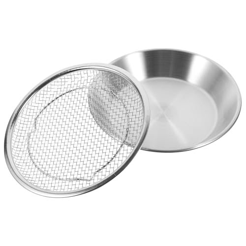 EXQUIMEUBLE 不?鋼製 油切りネット付き揚げ物用プレート 点 家用スナック用水切りトレイ 食卓で使えるステンレス製揚げ物ホルダー