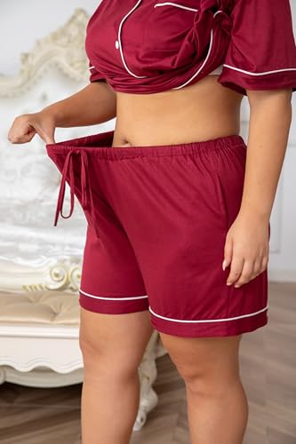 Image of Vozanet Women's Plus Size Button Down Pajamas Soft Lounge Sets Shorts with Pockets Bride Nighty Solid Soft Pjs 1x to 5x