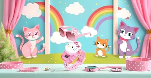 Image of ALNA-TURA Pink Digital Stylish Watch & Sunglasses| Combo Gifts for Kids Baby Girls| Cartoon Character Design| UV Protection Shades & LED Light Watch for Birthday Gift (Age 3 to 10 Years)