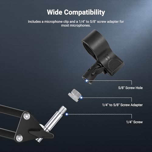 Image of NEEWER Desktop Microphone Stand with Flexible Arm, Adjustable Desk Mic Clamp Holder Mount with Clip & 1 /4 inch to 5 /8 inch Adapter Compatible with Shure Razer Seiren Mini Audio Technica AT2020, MS042