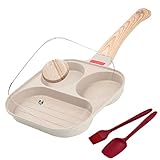 Foorey Home Egg Frying Pan 3-In-1 Divided Nonstick Egg Pan with Lid Breakfast Grill Pan Skillet Compatible with Gas Stove & Induction Cooktops White