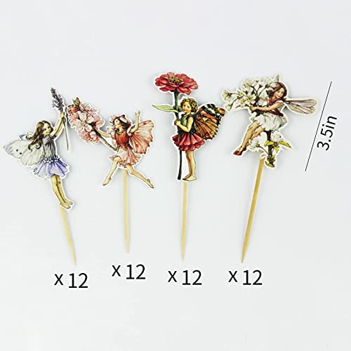 48Pcs Fairy Cupcake Toppers Flower Theme Cupcake Toppers Garden Party Decorations For Fairy Theme Party Baby Shower Girl Birthday Party Bridal Shower Wedding Favors Birthday Gifts #TOP4