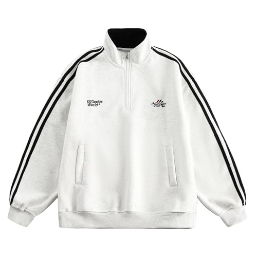 Silent Vortex Men's Teen's Oversized Quarter Zip Hoodies Sweatshirt Striped Letter Graphic Polo Pullover Tops3