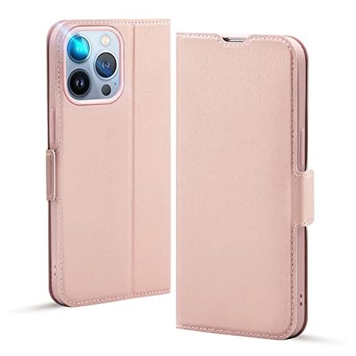 Aunote iPhone 13 Pro Max Case, iPhone 13 Pro Max Fodral, iPhone 13 Pro Max 5G Mobilskal med Korthållare, Magnetisk Stängning, Ställ, Fullständigt Skydd Flip Phone Cover iPhone 13 Pro Max, Rosa Guld