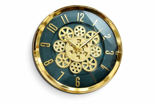Image of Moving Gear Wall Clock, Round, Gold and Rose Gold Finish, Options (Green, Set of 1 Clock)