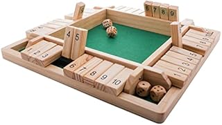 GrowUpSmart Shut the Box Dice Game (2-4 Players) for Clever Kids & Adults [4 Sided Large Wooden Board Game, 8 Dice & Shut-the-Box Rules] Smart Game for Learning Numbers, Strategy & Risk Management