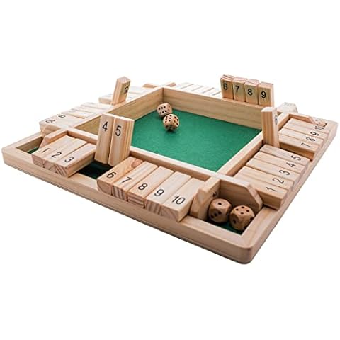 GrowUpSmart Shut the Box Dice Game (2-4 Players) for Clever Kids & Adults [4 Sided Large Wooden Board Game, 8 Dice & Shut-the-Box Rules] Smart Game for Learning Numbers, Strategy & Risk Management Cover