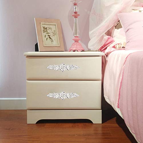 Juxyes Pack Of 5 Euro Rose Decorative Cabinet Knobs With Plate, Floral Ivory Drawer Knob Cupboard Door Knobs, Ivory White Drawer Pulls Cabinet Handle Knobs For Dresser Cabinet (L, Ivory With Silver) #TOP6