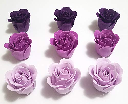 Jm Box Of Purple Flora Scented Roses Flower Bath Soap, Plant Essential Oil Rose Soap In Gift Box, Gift For Anniversary/Birthday/Wedding/Valentine’s Day/Mother’s Day 9 Pcs #TOP5