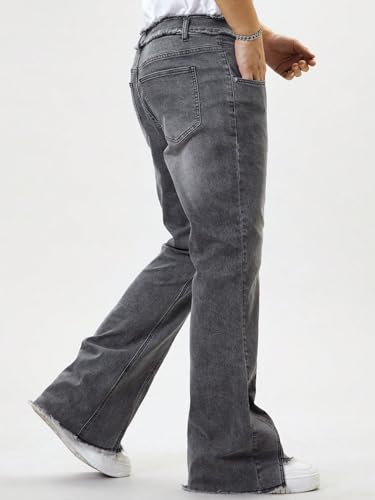 SOLY HUX Men's Flared Jeans High Waisted Bell Bottom Vintage Hip Hop Denim Pants with Pocket Streetwear3