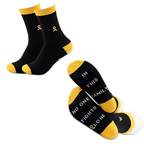 Mbmso 2 Pairs Cancer Awareness Socks In This Family No One Fights Alone Gifts Cancer Gifts For Survivor Fighter (Yellow) #TOP5