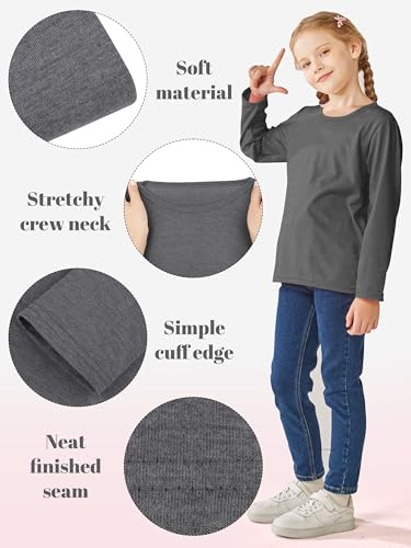 Cooraby 5 Pack Girls Long Sleeve Tees Girls' Soft T-Shirts Kids Basic Crewneck T-Shirts Top for Teen Youth Girls, 2T-14Y2