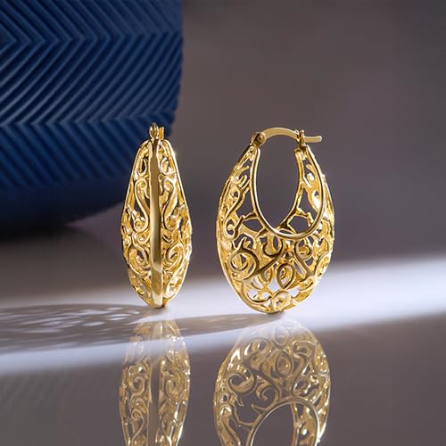 Image of TRUESILVER ACPL 925 Sterling Silver BIS Hallmarked Filigree Hoop Earrings for Women & Girls | Lightweight Designer Oval /Round Hoops | Everyday Wear | Gift for Her